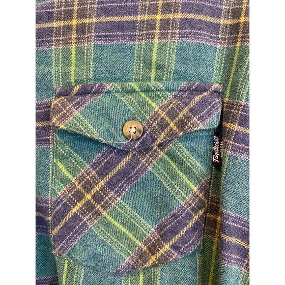 Fayettechill Green Blue Button Front Flannel Shacket Pockets Men's Medium - Picture 3 of 5